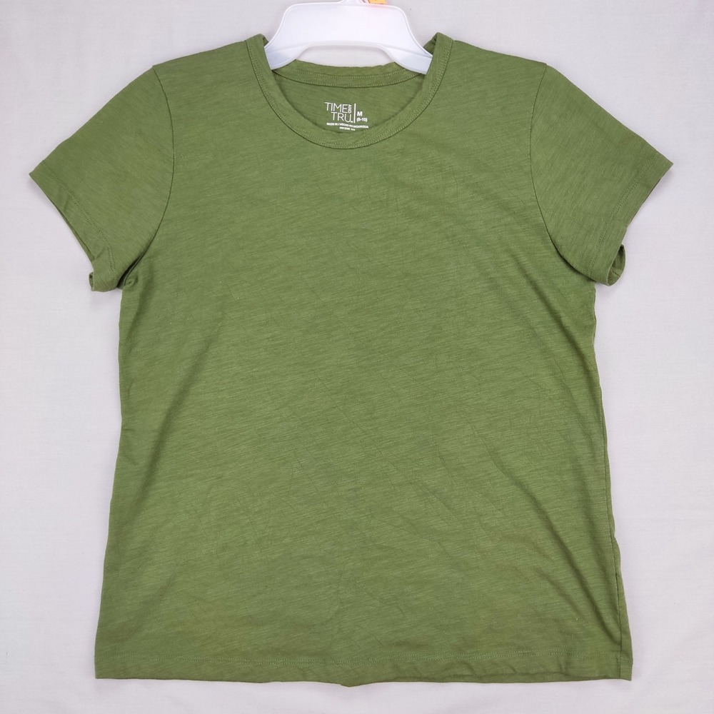 Time and Tru T-Shirt Women M Green Slub Knit Crew Neck Short Sleeve Casual Basic